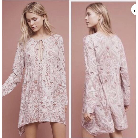 Lilka Dress Womens Extra Small Pink White Paisley Boho Mini Anthropologie - Picture 1 of 9